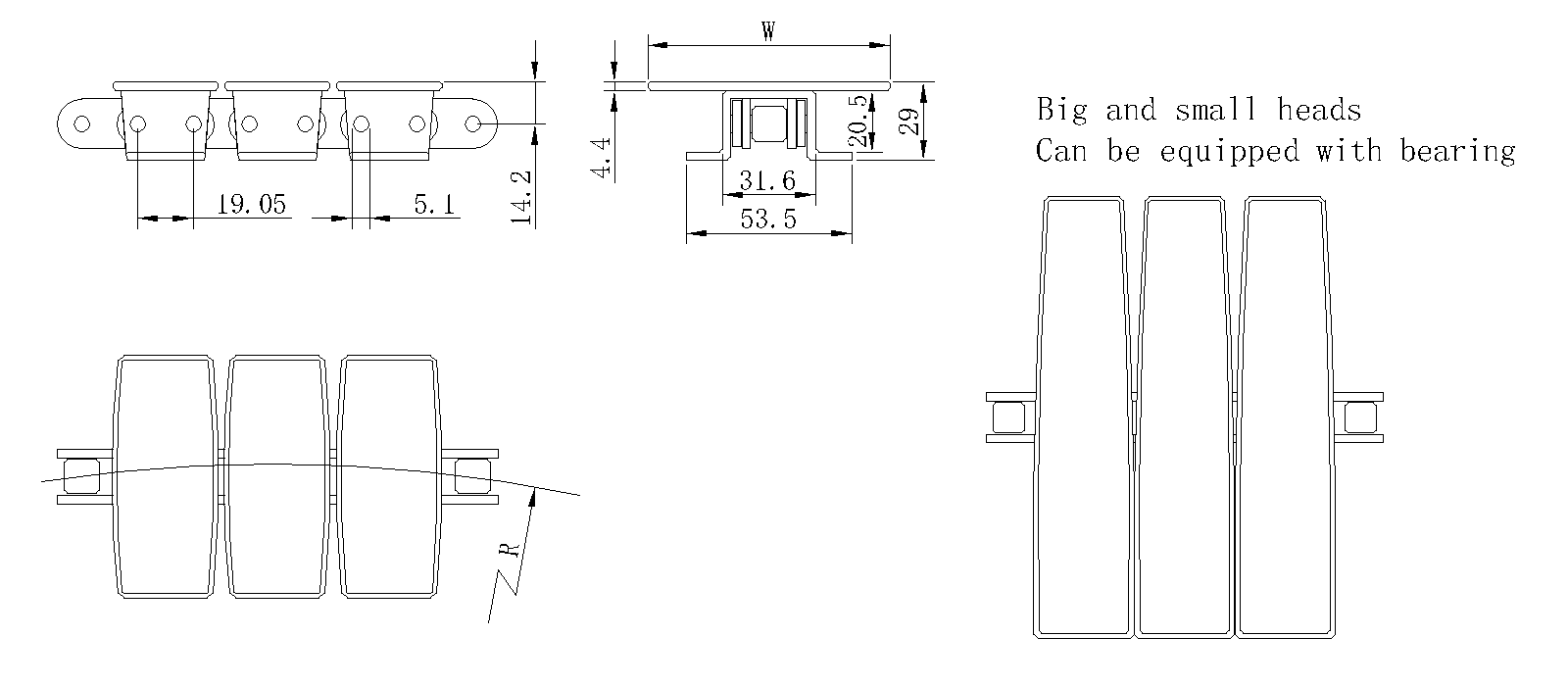 1873 Sideflexing plate top chains with base roller diagram