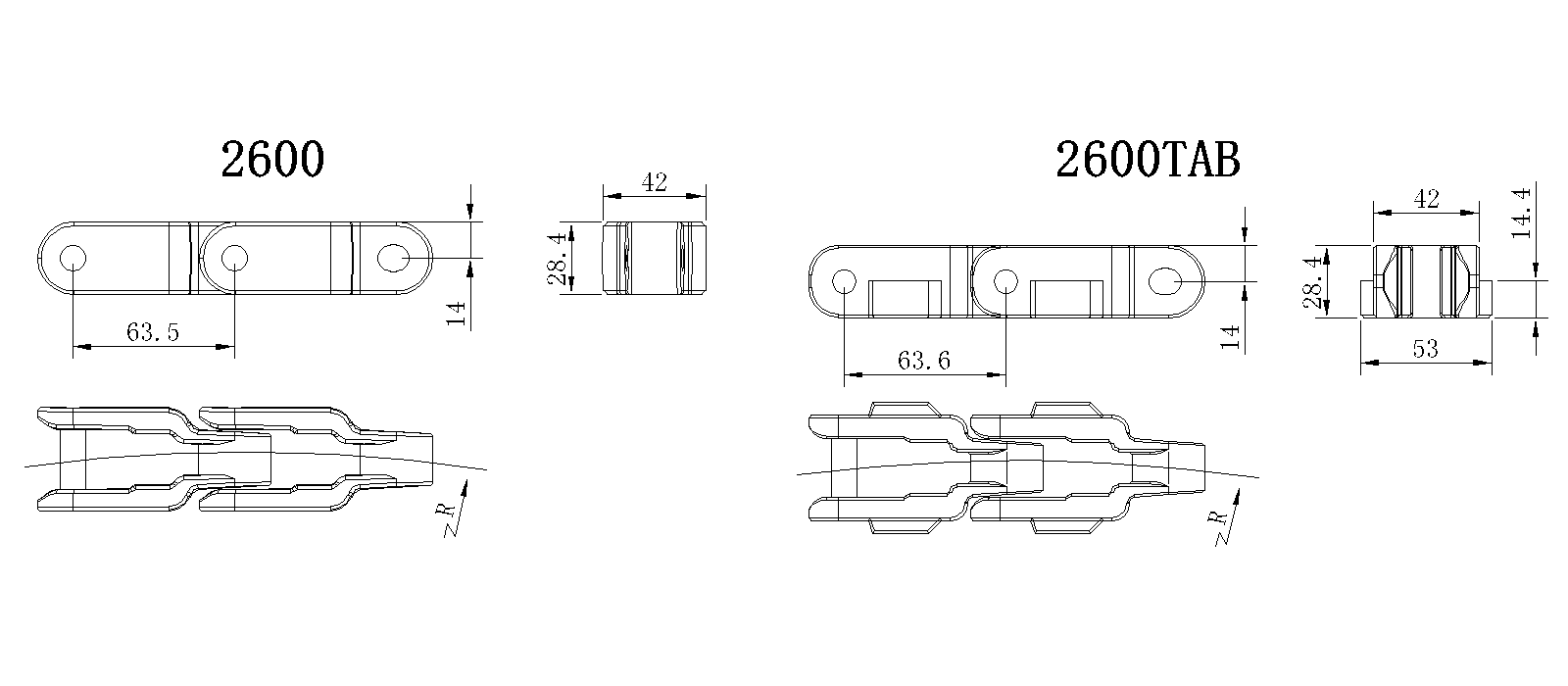 2600/2600TAB Crafe conveyor chains diagram